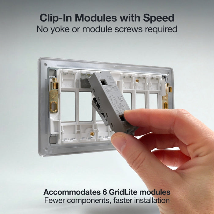 BG GridLite MFBS6 Flatplate Screwless 6G Grid Front Plate - Brushed Steel