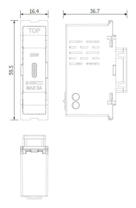 BG GridLite MFBUSBC20B 20W USB-C Module - Matt Black