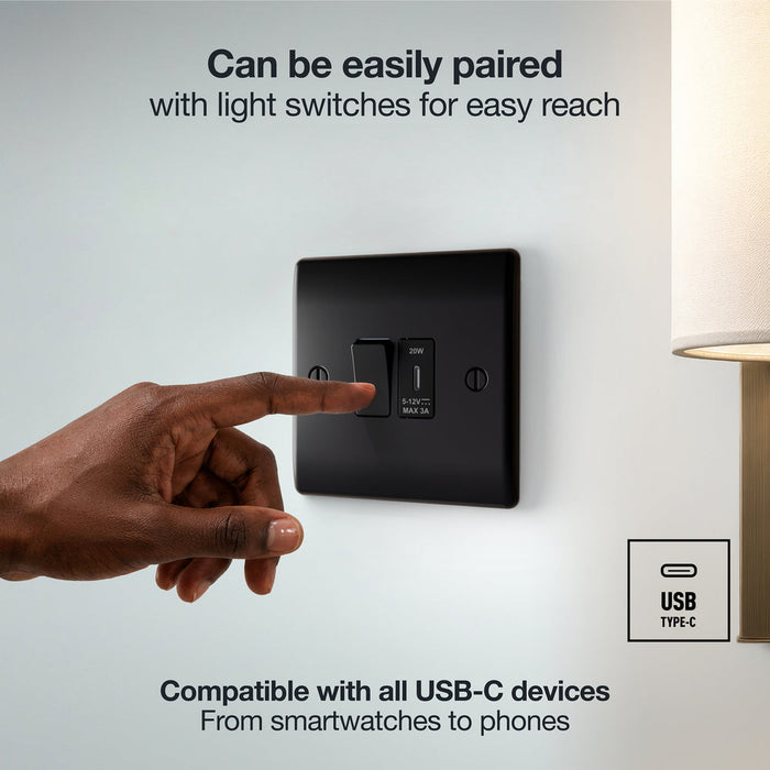 BG GridLite MFBUSBC20B 20W USB-C Module - Matt Black