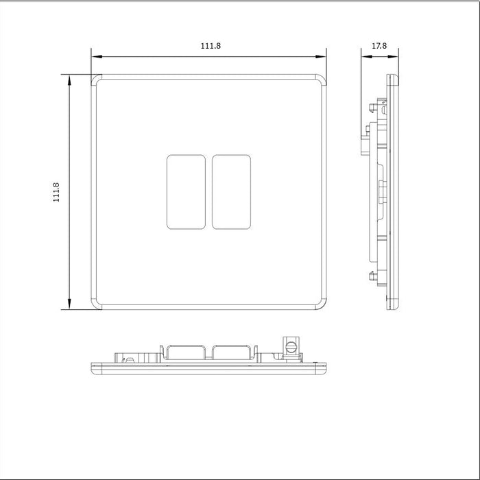BG GridLite MFFB2 Flatplate Screwless 2G Grid Front Plate - Matt Black