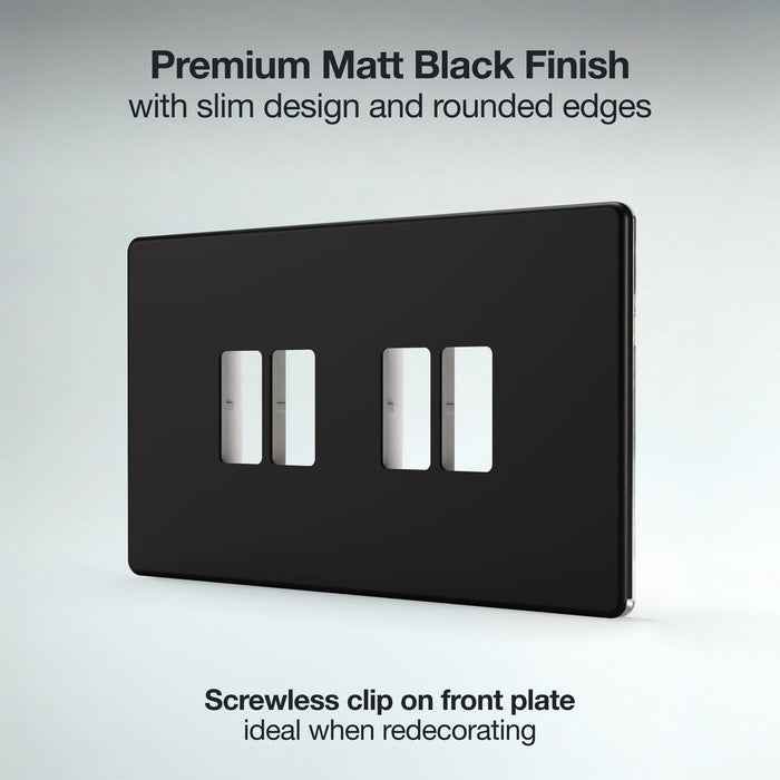 BG GridLite MFFB4 Flatplate Screwless 4G Grid Front Plate - Matt Black