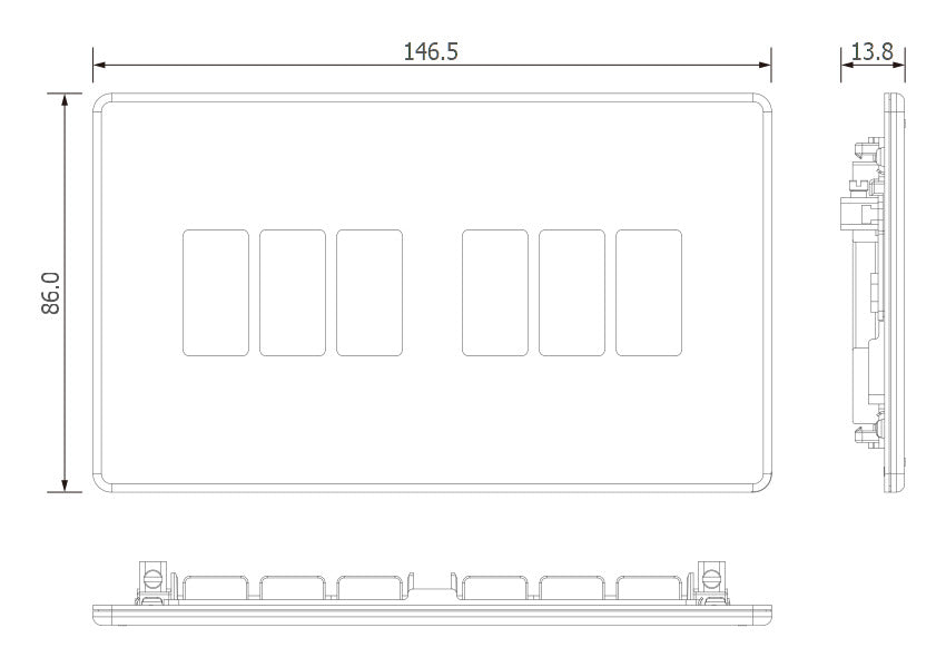 BG GridLite MFFB6 Flatplate Screwless 6G Grid Front Plate - Matt Black