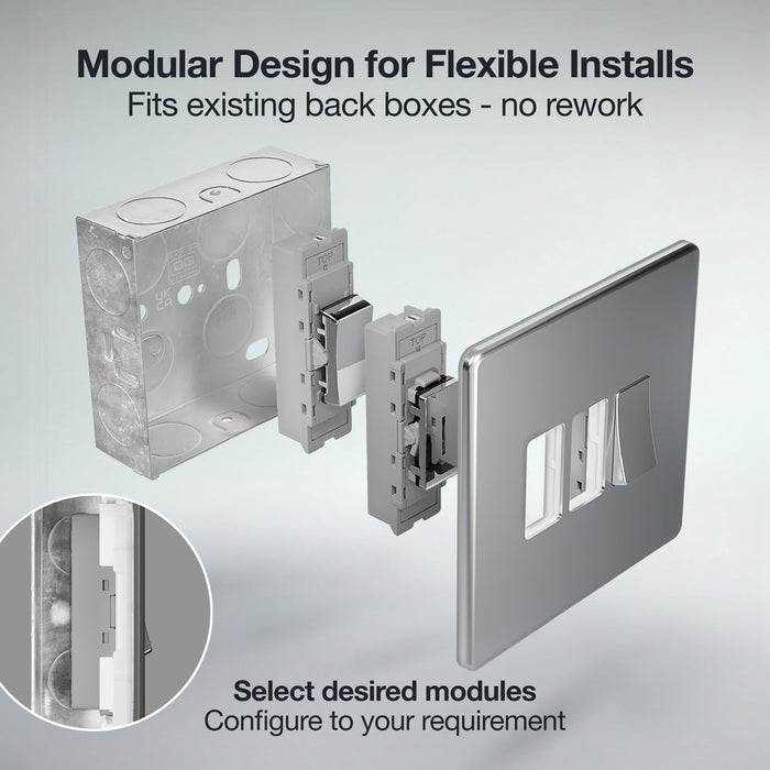 BG GridLite MFPC1 Flatplate Screwless 1G Grid Front Plate - Polished Chrome