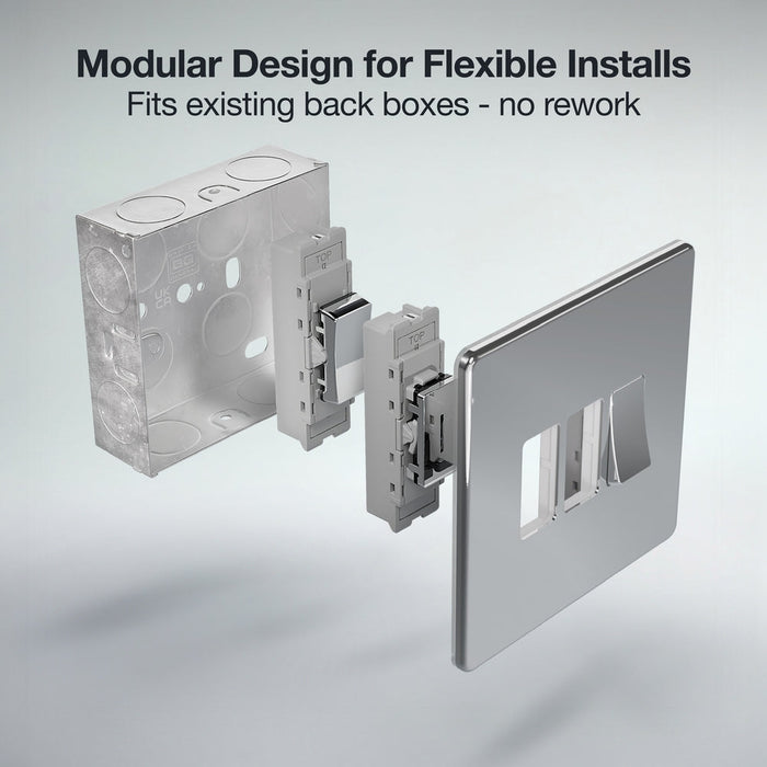 BG GridLite MFPC4 Flatplate Screwless 4G Grid Front Plate - Polished Chrome