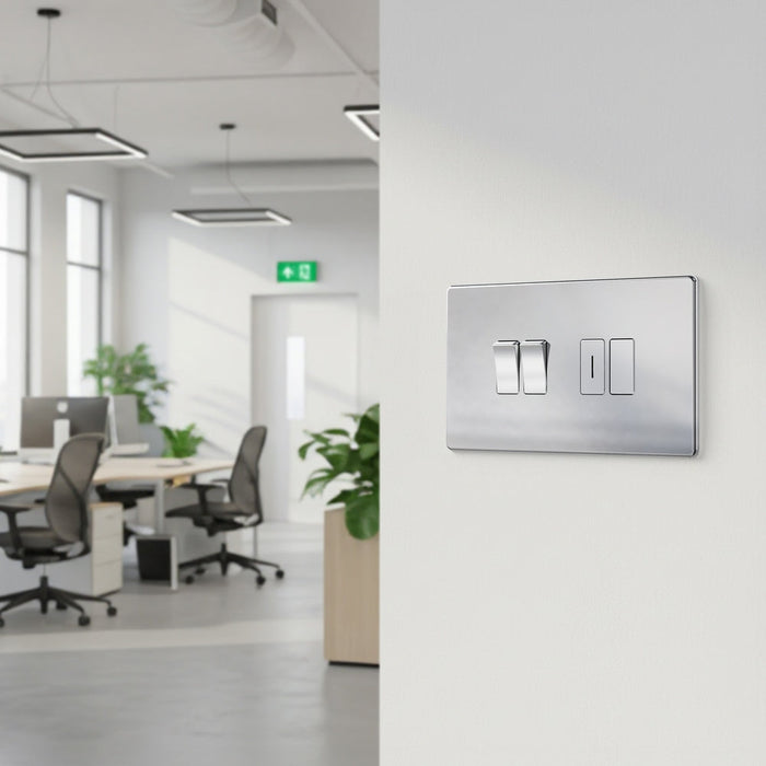 BG GridLite MFPC4 Flatplate Screwless 4G Grid Front Plate - Polished Chrome