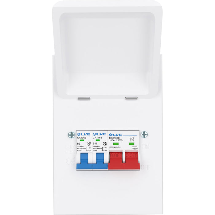 LIVE Electrical MMGUMS616 4 Way IP40 Metal Mini Garage Unit with 100A Main Switch, B6A/B16A MCB