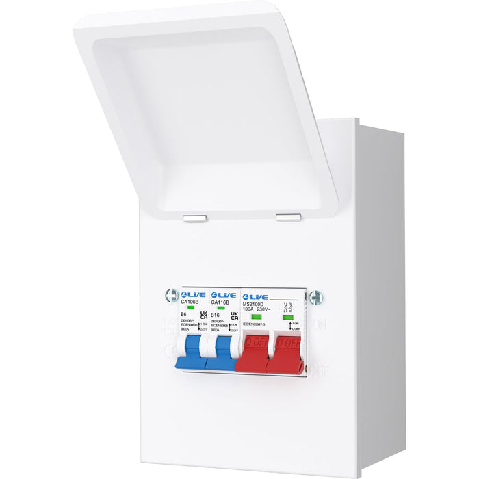 LIVE Electrical MMGUMS616 4 Way IP40 Metal Mini Garage Unit with 100A Main Switch, B6A/B16A MCB