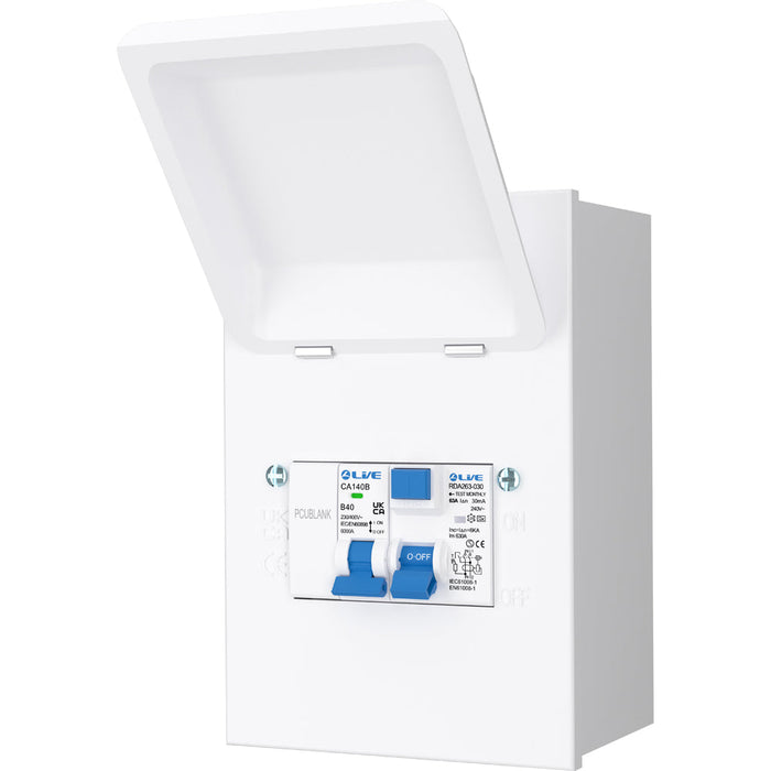 LIVE Electrical MMSU6340 4 Way IP40 Metal Mini Shower Unit with 63A 30mA Type A RCD, B40A MCB