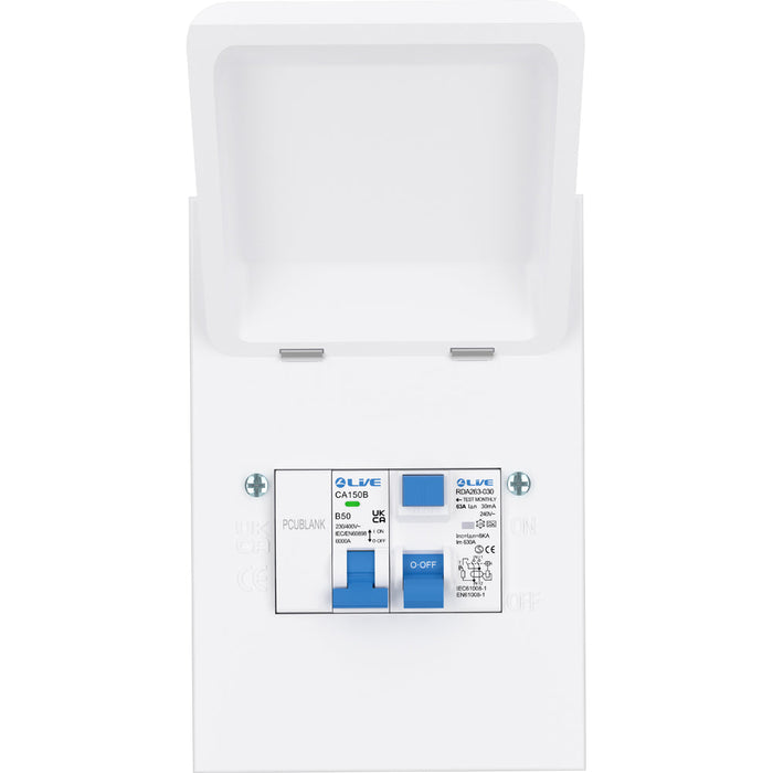 LIVE Electrical MMSU6350 4 Way IP40 Metal Mini Shower Unit with 63A 30mA Type A RCD, B50A MCB
