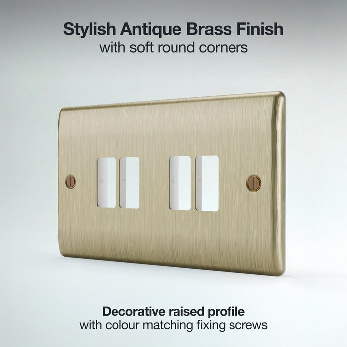 BG GridLite MNAB4 Nexus Metal 4G Grid Front Plate - Antique Brass
