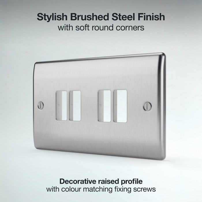 BG GridLite MNBS4 Nexus Metal 4G Grid Front Plate - Brushed Steel