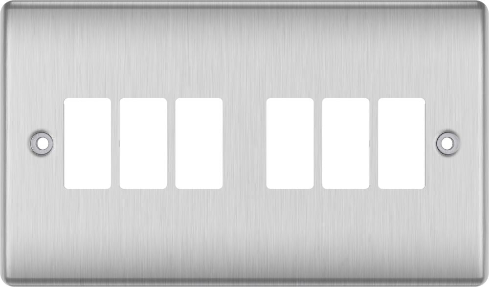 BG GridLite MNBS6 Nexus Metal 6G Grid Front Plate - Brushed Steel