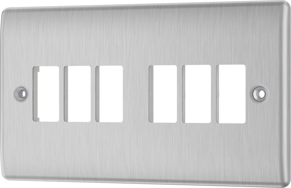 BG GridLite MNBS6 Nexus Metal 6G Grid Front Plate - Brushed Steel