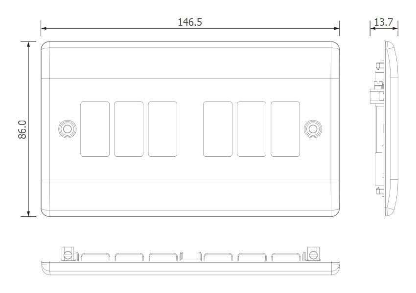 BG GridLite MNBS6 Nexus Metal 6G Grid Front Plate - Brushed Steel