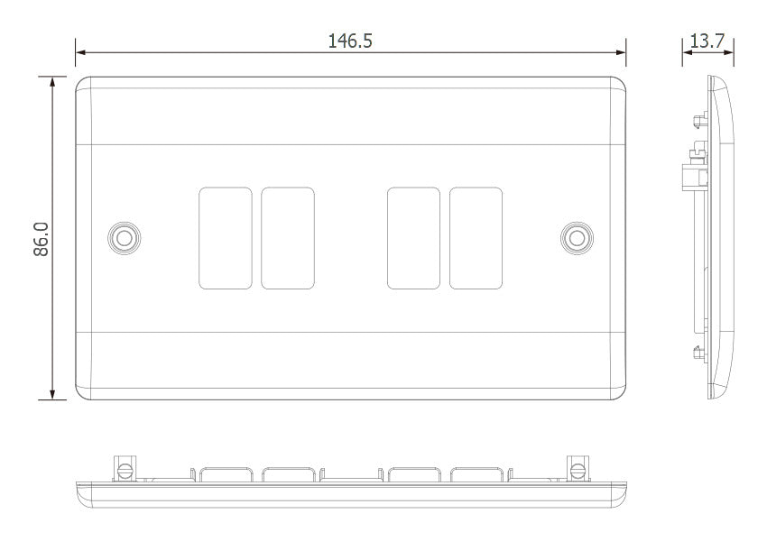 BG GridLite MNFB4 Nexus Metal 4G Grid Front Plate - Matt Black