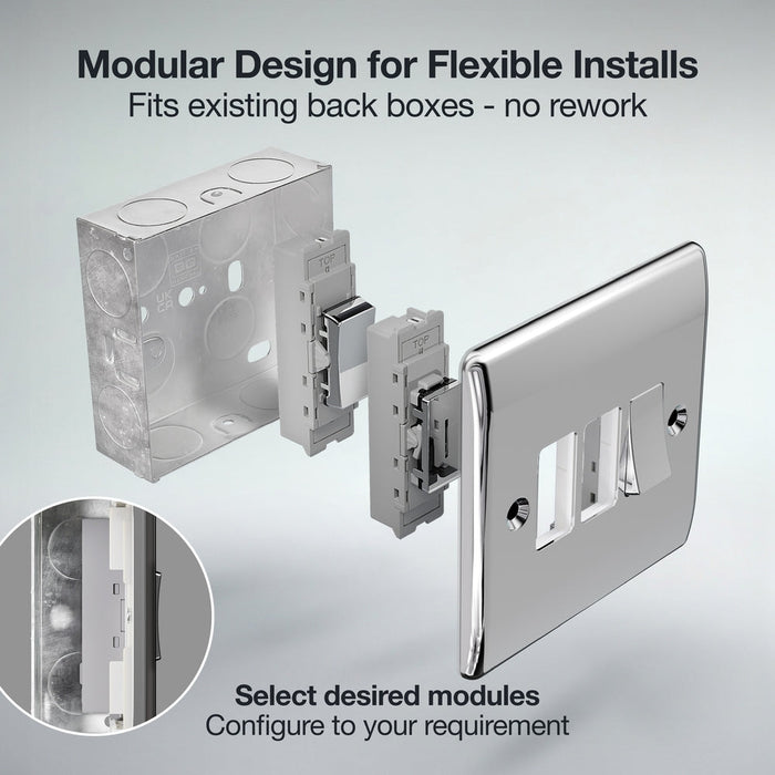 BG GridLite MPC12C 20A SP 2-Way (Centre Off) Switch Module - Polished Chrome