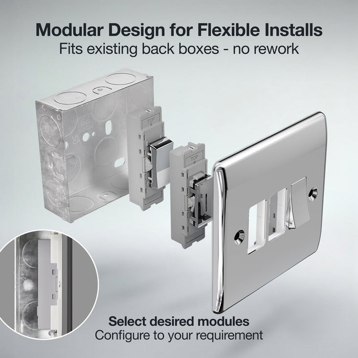 BG GridLite MPC12KY 20A 16AX SP 2-Way Key Switch Module - Polished Chrome