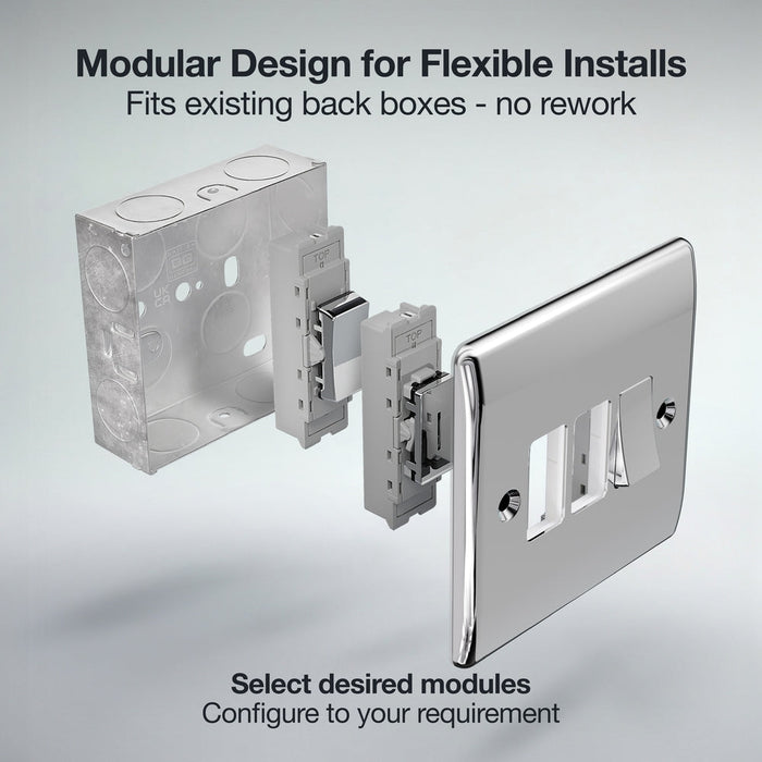 BG GridLite MPC142 20A 2-Way Retractive Switch Module - Polished Chrome
