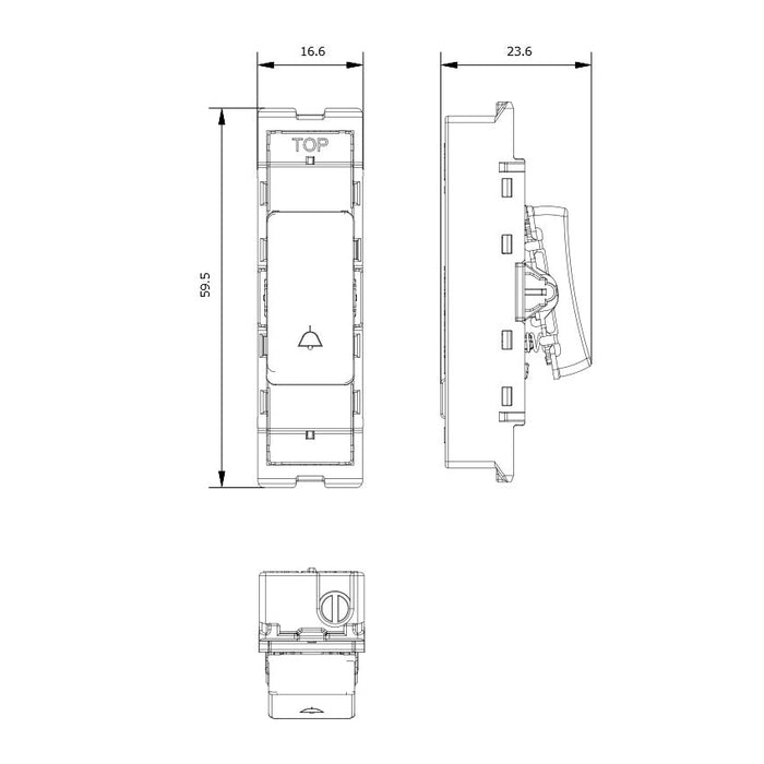 BG GridLite MPC142BELL 20A 2-Way Retractive Switch Module "Bell Symbol" - Polished Chrome