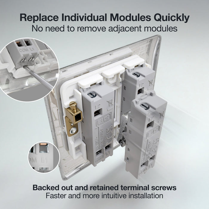 BG GridLite MPC142PR 20A 2-Way Retractive Switch Module "PRESS" - Polished Chrome
