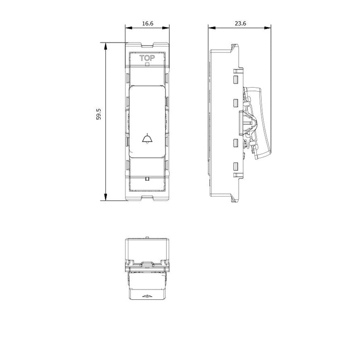 BG GridLite MPC14BELL 20A 1-Way Retractive Switch Module "Bell Symbol" - Polished Chrome