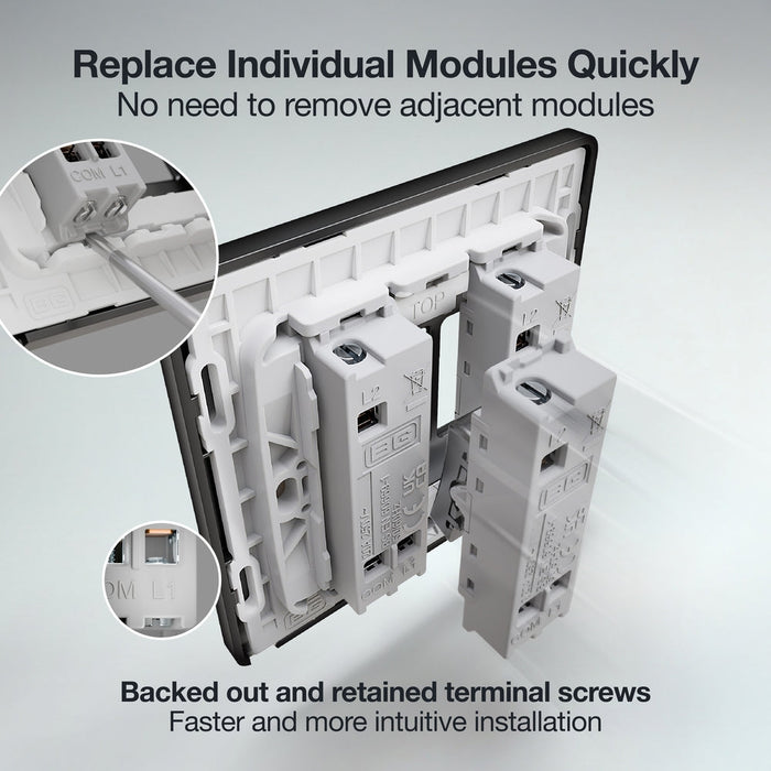 BG GridLite MPCDB142PR Evolve 20A 2-Way Retractive Switch Module "PRESS" - Black