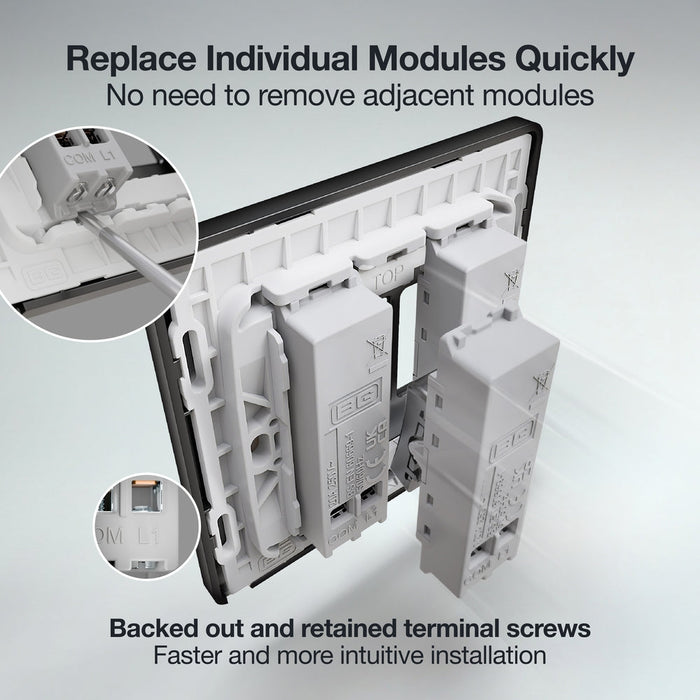 BG GridLite MPCDB14BELL Evolve 20A 1-Way Retractive Switch Module "Bell Symbol" - Black