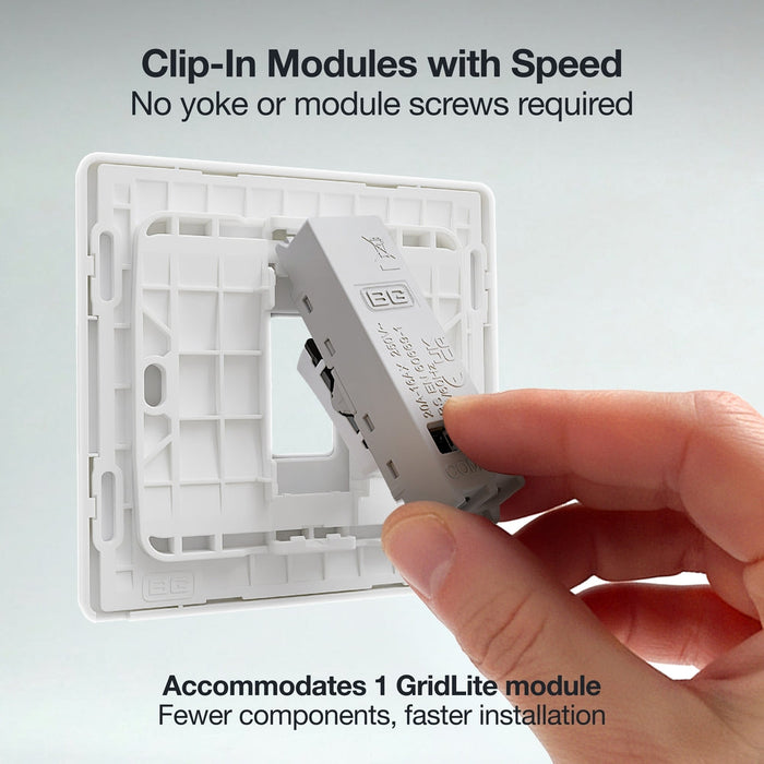 BG GridLite MPCDBS1W Evolve 1G Grid Front Plate - Brushed Steel (White)