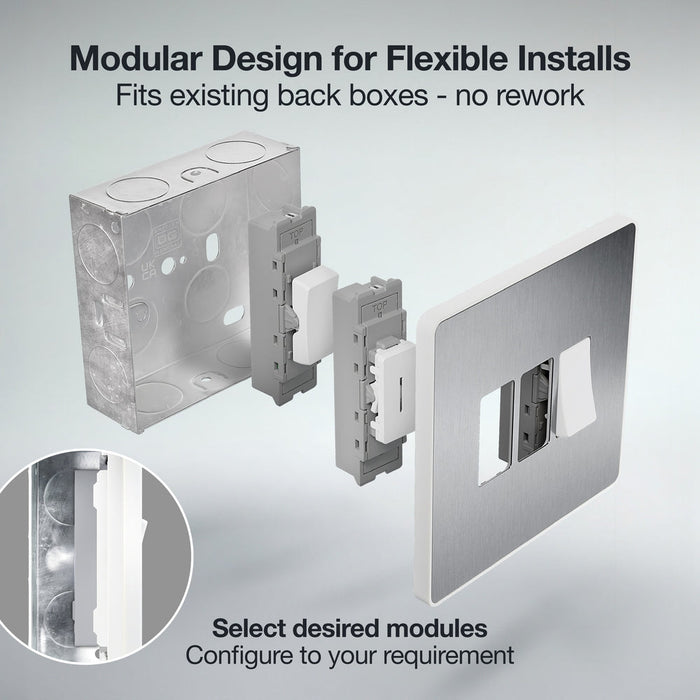 BG GridLite MPCDBS3W Evolve 3G Grid Front Plate - Brushed Steel (White)