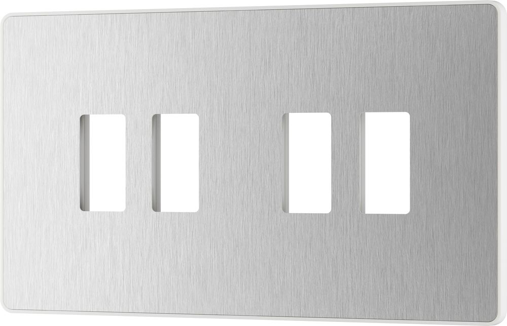 BG GridLite MPCDBS4W Evolve 4G Grid Front Plate - Brushed Steel (White)