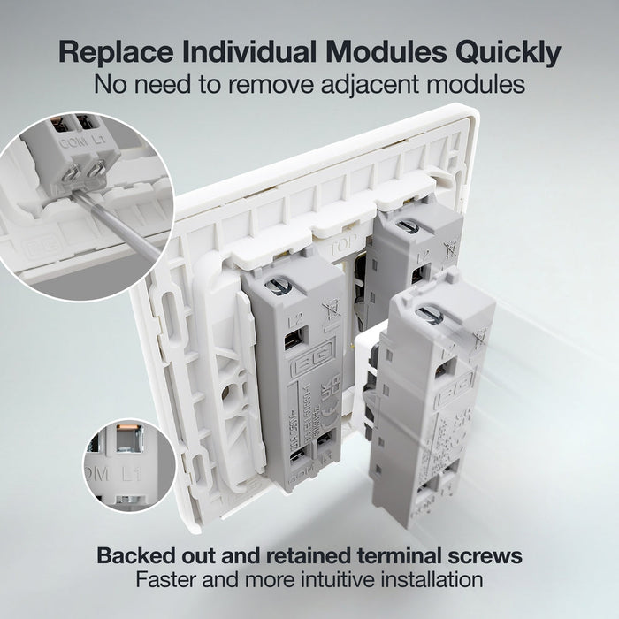 BG GridLite MPCDW142C Evolve 20A SP 2-Way Retractive (Centre Off) Switch Module - White