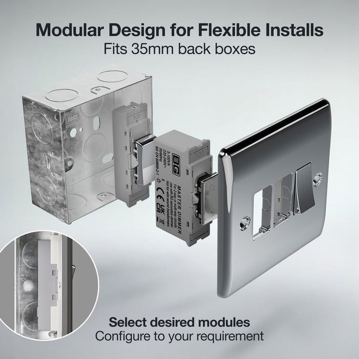 BG GridLite MPCTDM 100W Master Touch LED Dimmer Module - Polished Chrome