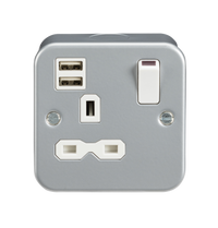 Knightsbridge MR9124 Metal Clad 13A 1G Switched Socket + 2x USB(2.4A)