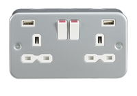 Knightsbridge MR9224 Metal Clad 13A 2G Switched Socket + 2x USB(2.4A)