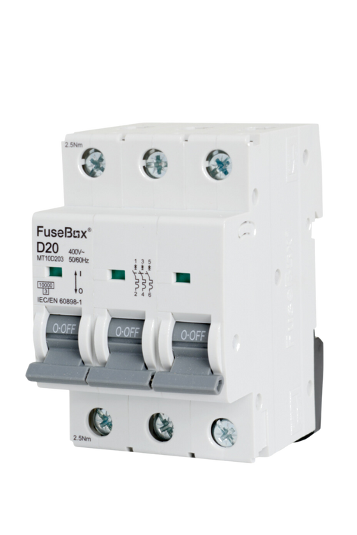 FuseBox MT10D203 20A 3P D Curve 10kA MCB - westbasedirect.com