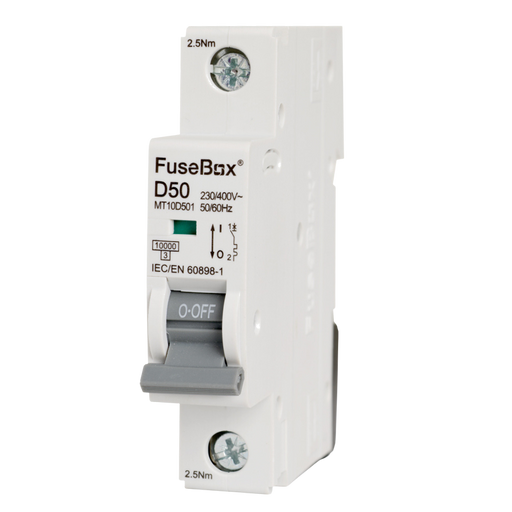 FuseBox MT10D501 50A 1P D Curve 10kA MCB - westbasedirect.com