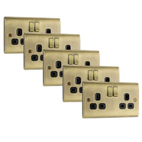 BG NAB22Bx5 Nexus Metal Double Socket 13A - Black Insert - Antique Brass (5 Pack)