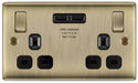 BG NAB22U3B Nexus Metal Double Socket + 2x USB /Black Insert - Antique Brass - westbasedirect.com