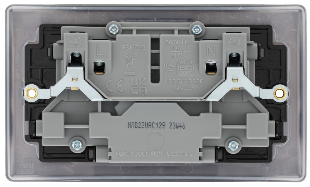 BG NAB22UAC12B Nexus Metal 13A Double Switched Power Socket + USB A+C (12W) - Antique Brass + Black Insert - westbasedirect.com