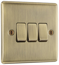 BG NAB43 Nexus Metal 20A 16AX 2 Way Triple Light Switch - Antique Brass