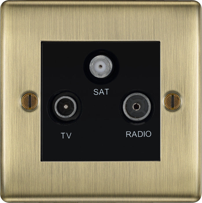 BG NAB67 Nexus Metal Triplex TV/FM/Sat Socket - Black Insert - Antique Brass - westbasedirect.com