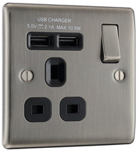 BG NBI21UB Nexus Metal Single Socket + 2x USB /Black Insert - Brushed Iridium