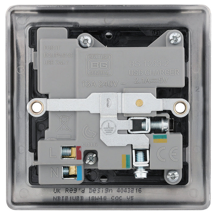 BG NBI21UB Nexus Metal Single Socket + 2x USB /Black Insert - Brushed Iridium - westbasedirect.com