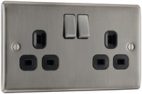 BG NBI22B Nexus Metal Double Socket 13A - Black Insert - Brushed Iridium