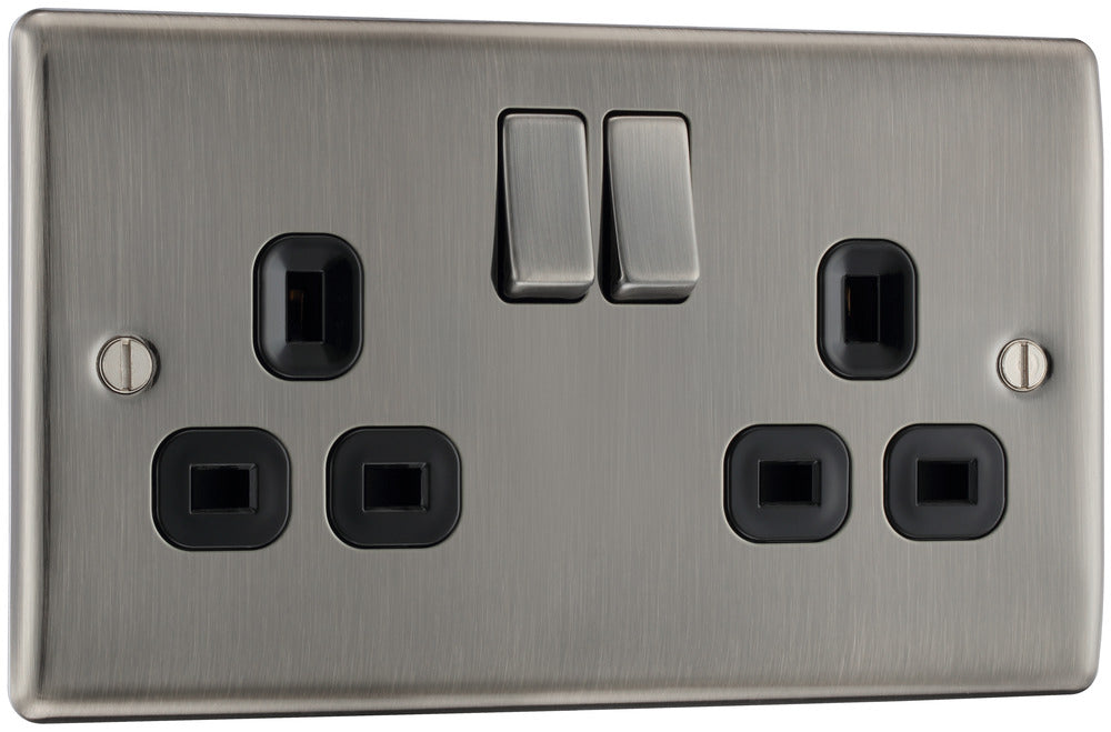 BG NBI22B Nexus Metal Double Socket 13A - Black Insert - Brushed Iridium - westbasedirect.com