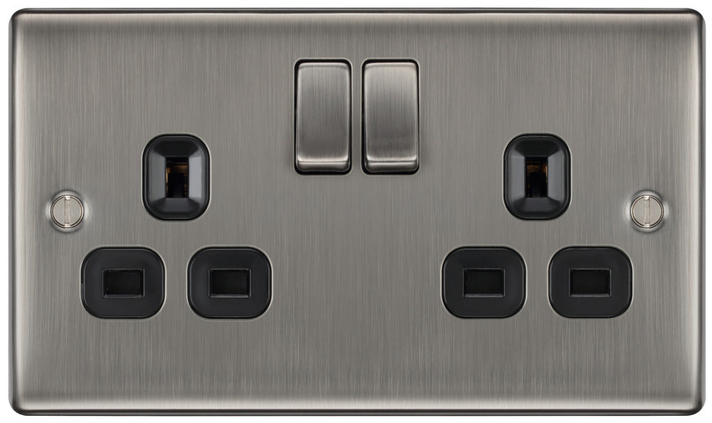 BG NBI22B Nexus Metal Double Socket 13A - Black Insert - Brushed Iridium - westbasedirect.com