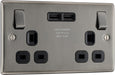 BG NBI22U3B Nexus Metal Double Socket + 2x USB /Black Insert - Brushed Iridium - westbasedirect.com