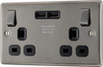 BG NBI22U3B Nexus Metal Double Socket + 2x USB /Black Insert - Brushed Iridium - westbasedirect.com