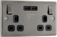 BG NBI22UB Nexus Metal 13A Double Socket + 2x USB(2.1A) - Black Insert - Brushed Iridium - westbasedirect.com