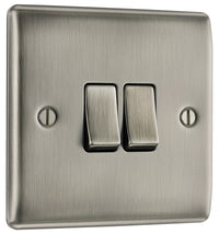 BG NBI42 Nexus Metal 20A 16AX 2 Way Double Light Switch - Brushed Iridium